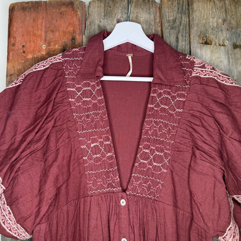 Free People Samantha Shirt Dress in Double Dare Maroon XS - Picture 4 of 14